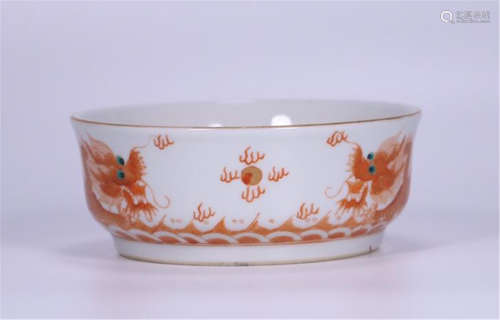 CHINESE PORCELAIN RED GLAZE DRAGON BOWL