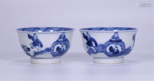 PAIR OF CHINESE PORCELAIN BLUE AND WHITE BOY PLAYING BOWLS