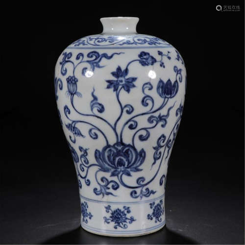 CHINESE PORCELAIN BLUE AND WHITE FLOWER MEIPING VASE
