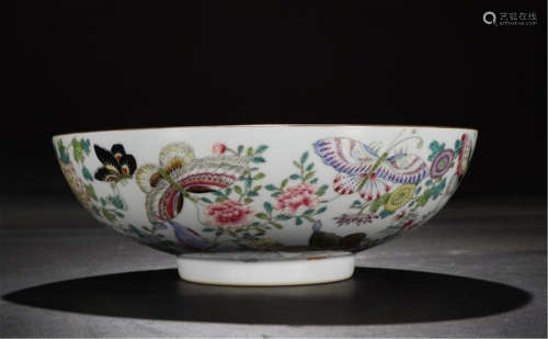 CHINESE PORCELAIN FAMILLE ROSE BUTTERFLY AND FLOWER BOWL