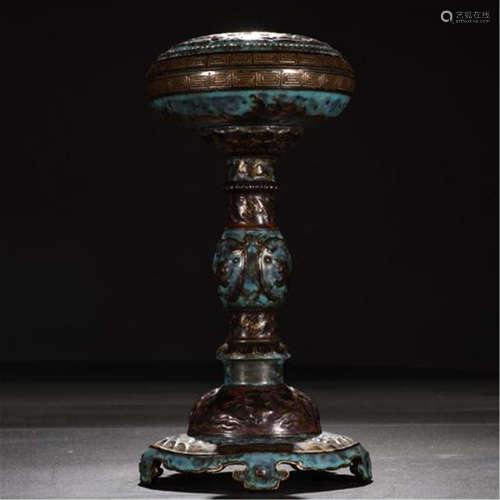 CHINESE PORCELAIN TURQUOISE GLAZE BRONZE-IMMATED GLAZE HAT STAND