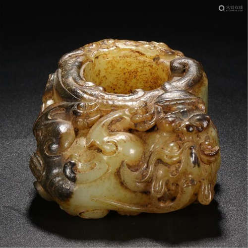 CHINESE ANCIENT JADE DRAGON WATER POT