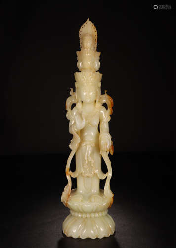 CHINESE YELLOW JADE STANDING GUANYIN