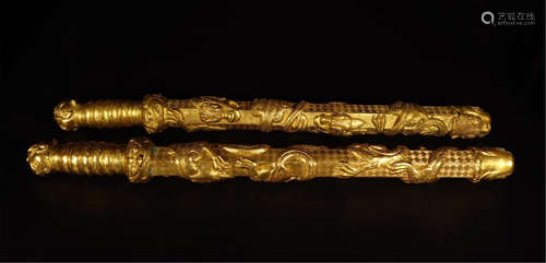 PAIR OF CHINESE GILT BRONZE MACE