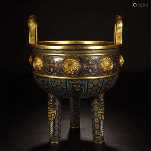 CHINESE CLOISONNE LONG FEET HANDLED CENSER