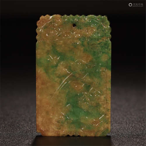 CHINESE JADEITE BRID AND FLOWER SQUARE PLAQUE