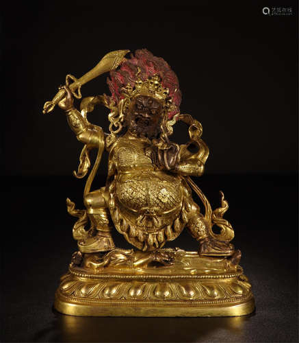 TIBETAN GILT BRONZE BUDDHIST GUARDIAN