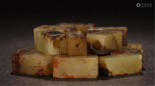 CHINESE ANCIENT JADE SQUARE TUBE BEADS