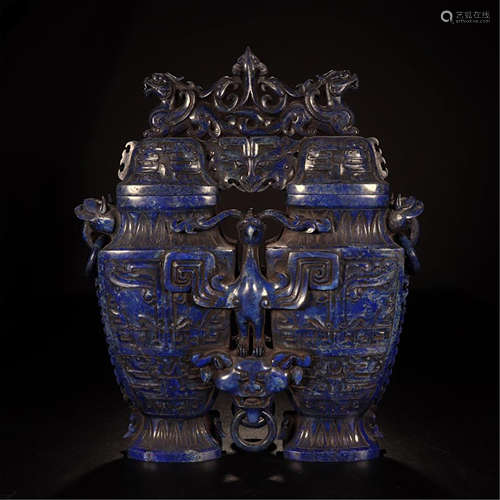 CHINESE LAPIS LINDKED EAGLE VASE