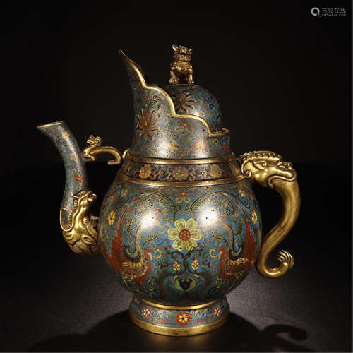 CHINESE CLOISONNE FLOWER KETTLE