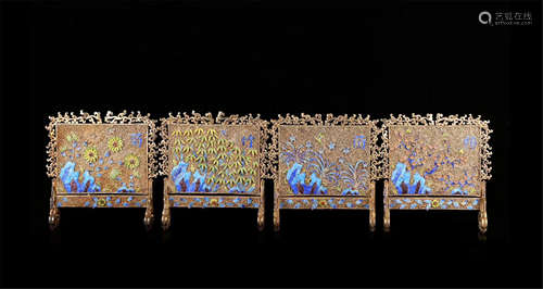 FOUR PANELS OF CHINESE GILT SILVER ENAMEL TABLE SCREEN