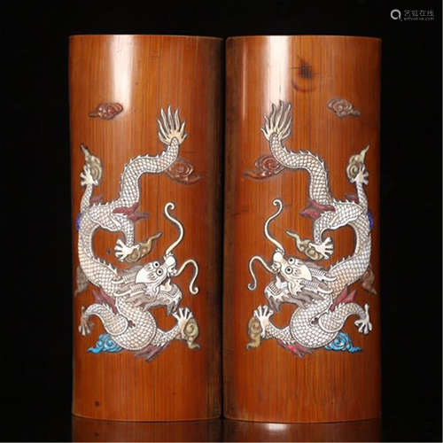 PAIR OF CHINESE BAMBOO DRAGON ARM REST