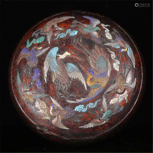 CHINESE GEM STONE INLAID LACQUER LIDDED BOX