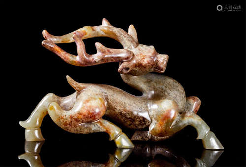 CHINESE ANCIENT JADE DEER TABLE ITEM