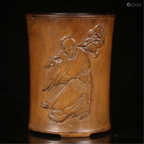 CHINESE BOXWOOD FIGURES BRUSH POT