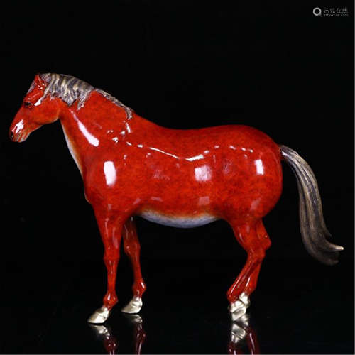 CHINESE RED LACQUERD BRONZE HORSE TABLE ITEM