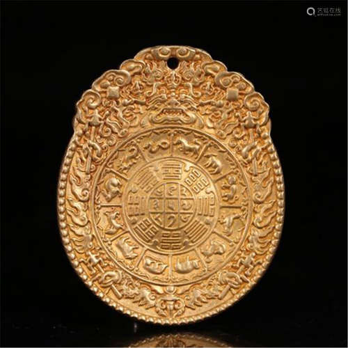 TIBETAN GILT BRONZE TWEELVE ZODIAC ANIMAL ROUND PLAQUE