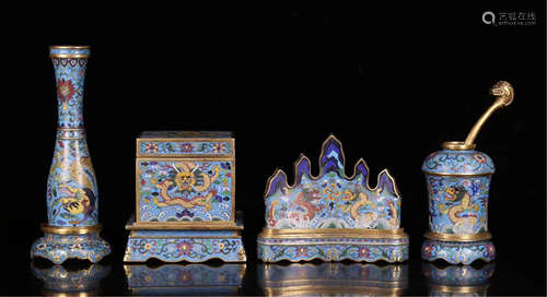 FOUR CHINESE CLOISONNE DRAGON SCHOLAR'S TABLE OBJECT