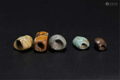 FIVE CHINESE ANCIENT TURQUOISE BEAD