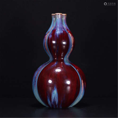 CHINESE PORCELAIN JUN WARE RED GLAZE DOUBLE GOURD VASE