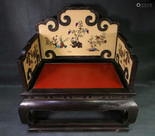 CHINESE HARDWOOD ZITAN LACQUER GEM STONE INLAID IMPERIAL CHAIR