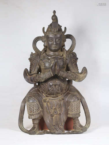 CHINESE BRONZE SEATED WARRIOR