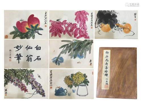 EIGHT PAGES OF CHINESE ALBUM PAINTING OF FLOWER AND INSECT