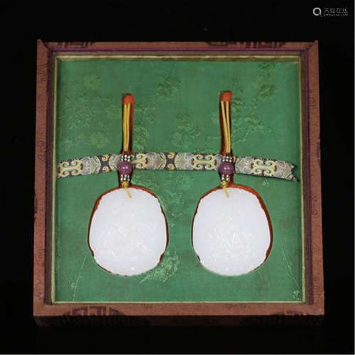 PAIR OF CHINESE WHITE JADE ELEPHANT PLAQUES