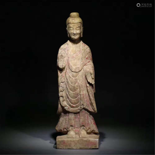 CHINESE COLOR PAINTED STONE STANDING BUDDHA