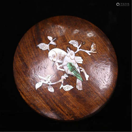 CHINESE MOTHER OF PEARL INLAID BIRD AND FLOWER HUANGHUALI LIDDED BOX