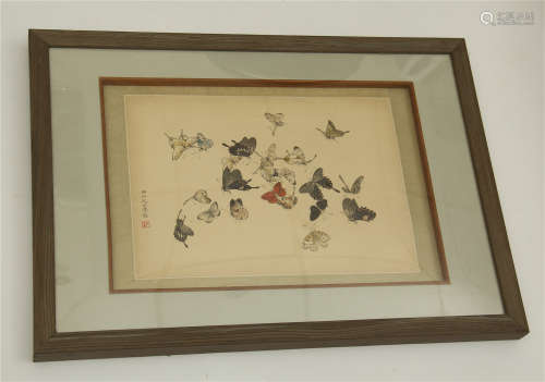 FRAMED CHINESE SCROLL PAINTING OF BUTTERFLY