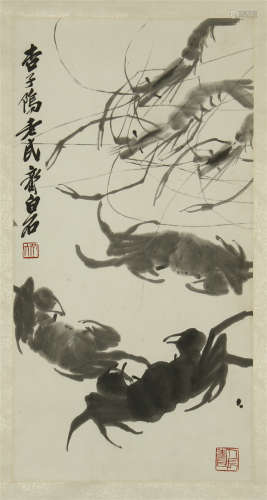 CHINESE SCROLL PAINTING OF CRAB AND SHIRMP