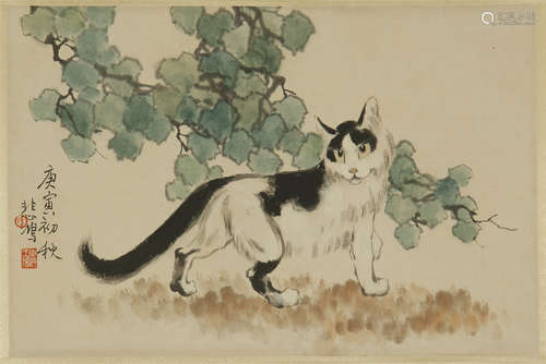 CHINESE SCROLL PAINTING OF CAT AND FLOWER