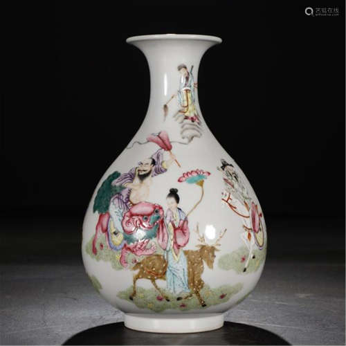 CHINESE PORCELAIN FAMILLE ROSE EIGHT IMMORTALS YUHUCHUN VASE