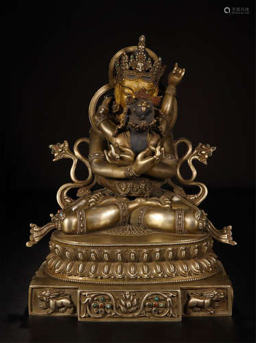 TIBETAN GILT SILVER SEATED BUDDHA