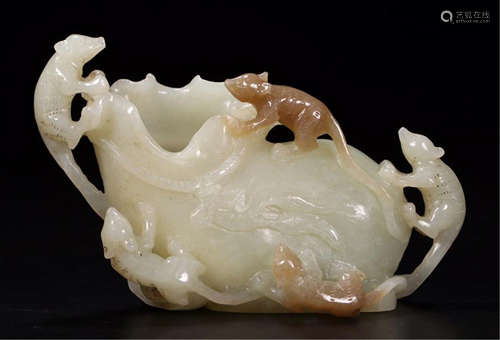 CHINESE NEPHRITE JADE MICE WATER POT