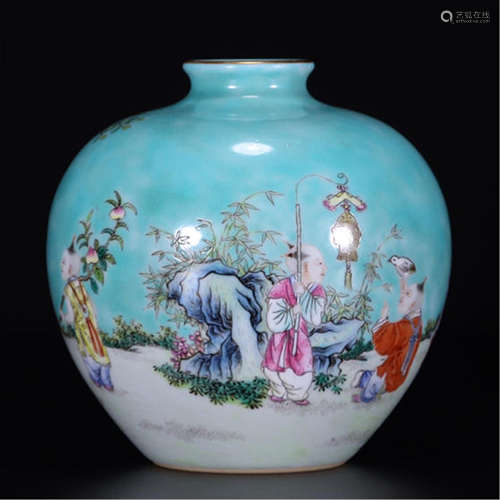 CHINESE PORCELAIN FAMILLE ROSE BOY PLAYING WATER POT