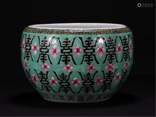 CHINESE PORCELAIN GREEN GROUND FLOWER WATER BOWL