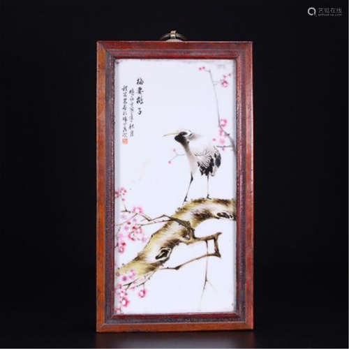 CHINESE PORCELAIN FAMILLE ROSE PLAQUE OF BIRD AND FLOWER