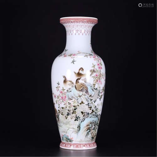 CHINESE PORCELAIN FAMILLE ROSE BIRD AND FLOWER VASE