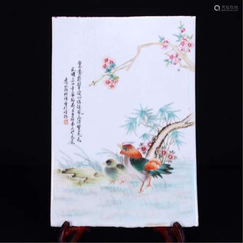 CHINESE PORCELAIN FAMILLE ROSE PLAQUE OF BIRD AND FLOWER