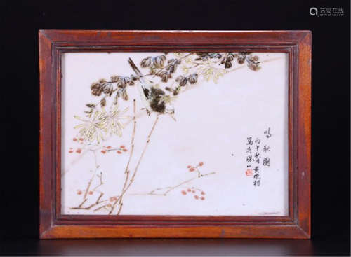 CHINESE PORCELAIN FAMILLE ROSE PLAQUE OF BIRD AND FLOWER