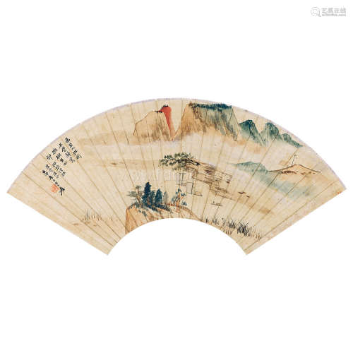 张大千 壬申（1932）年作 返照诗意图扇面 镜心 设色纸本