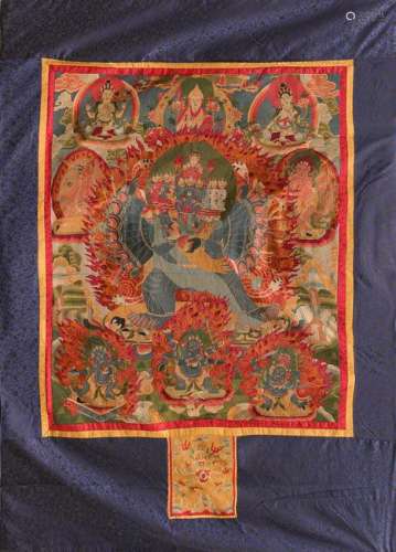 TIBETAN EMBROIDERY THANGKA OF SAMANTAKA BUDDHA