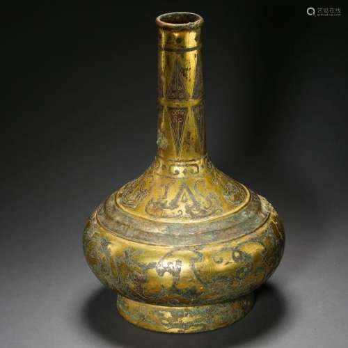 CHINESE GILT BRONZE DRAGON VASE