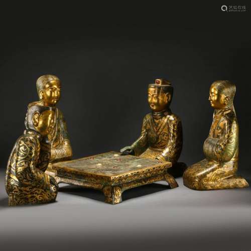 FOUR CHINESE GILT BRONZE SEATED FIGURE