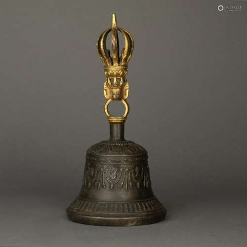 CHINESE PARTLY GILT BRONZE BUDDHIST RITAL BELL