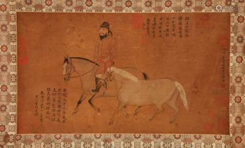 CHINESE SCROLL PAINTING OF HORSEMAN WITH CALLIGRAPHY