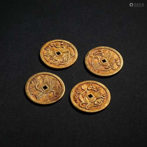 FOUR CHINESE GOLD ANIMAL COINS