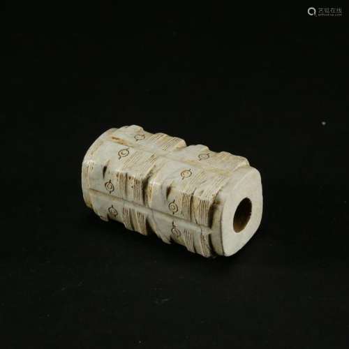 CHINESE ANCIENT CHICKEN BONE WHITE JADE CONG SQUARE VASE